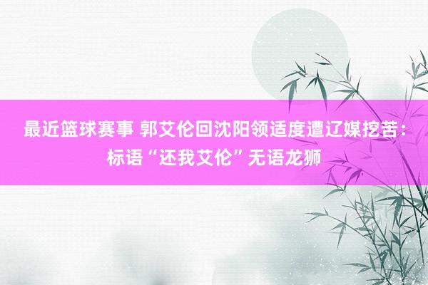 最近篮球赛事 郭艾伦回沈阳领适度遭辽媒挖苦：标语“还我艾伦”无语龙狮