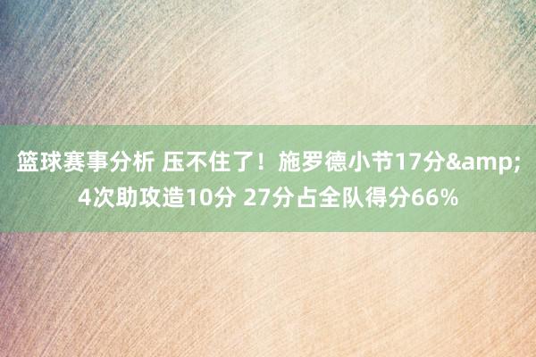 篮球赛事分析 压不住了！施罗德小节17分&4次助攻造10分 27分占全队得分66%